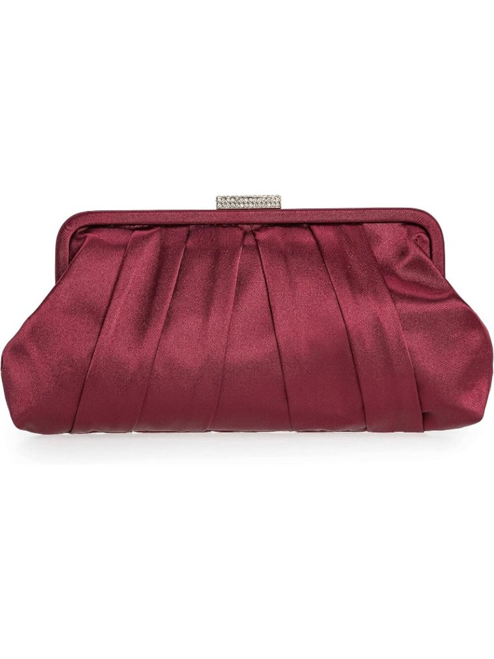 〽️Women Burgundy Classic Diamante Formal Pleated Satin Clutch Purse Evening Bag
